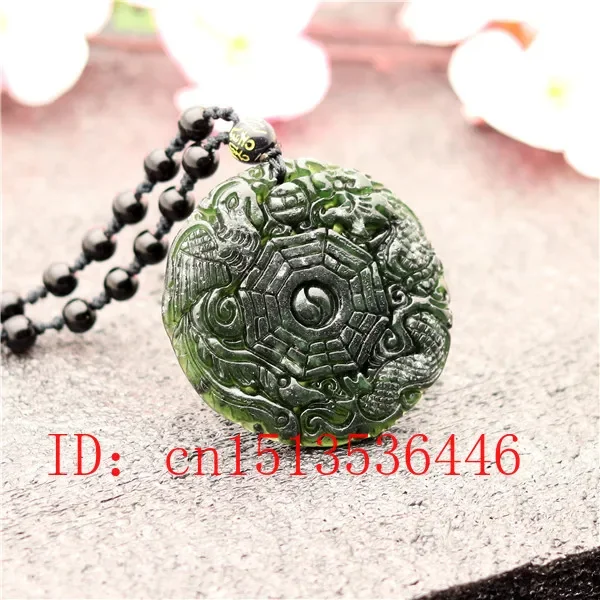 Carved Dragon Phoenix Jade Pendant Natural Chinese Black Green Tai Chi Gossip Necklace Charm Jewellery Fashion Amulet Gifts