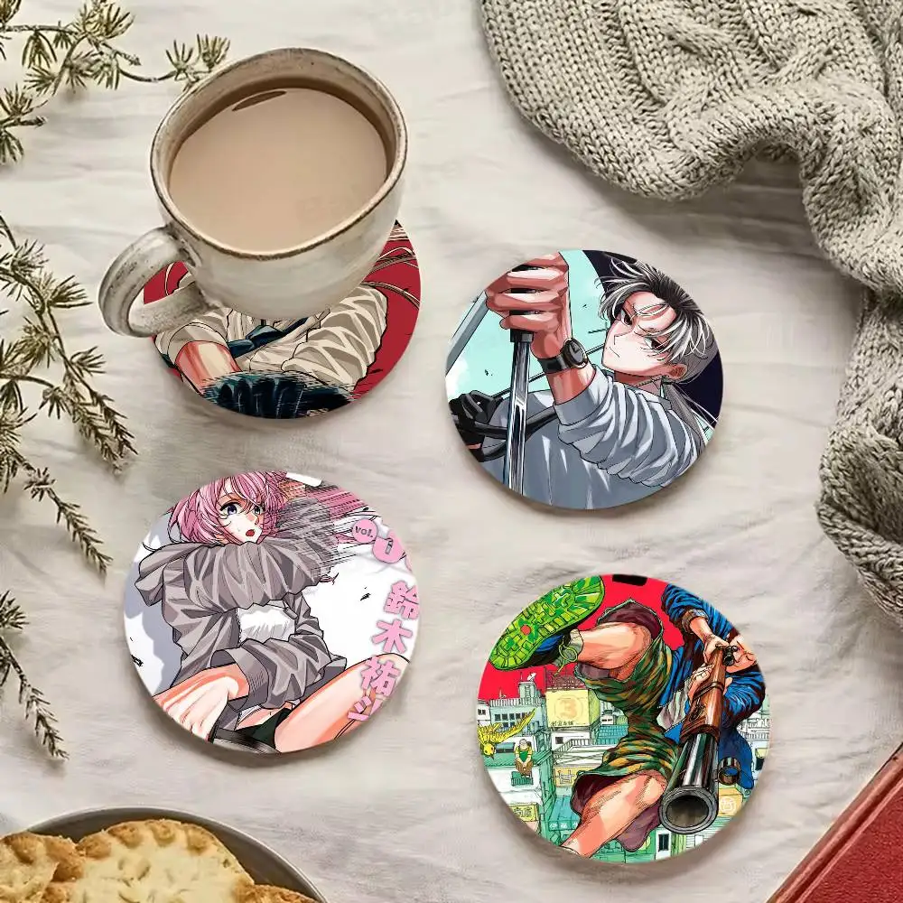 Popular Japanese Anime SAKAMOTO DAYS Natural Wood Coaster Creative Absorbent Cushion Coffee Mug Bowl Cushion Insulation Cushion