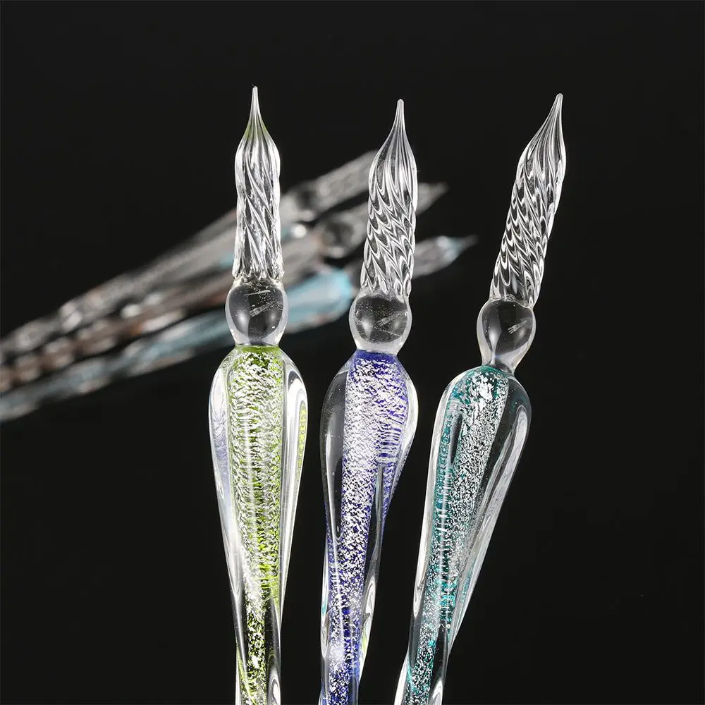 1PC Glass Drip Fountain Pen Vintage Glass Dip Dipping Pen Signature Art Filling Ink Fountain Pens Crystal Writing Dip Pens