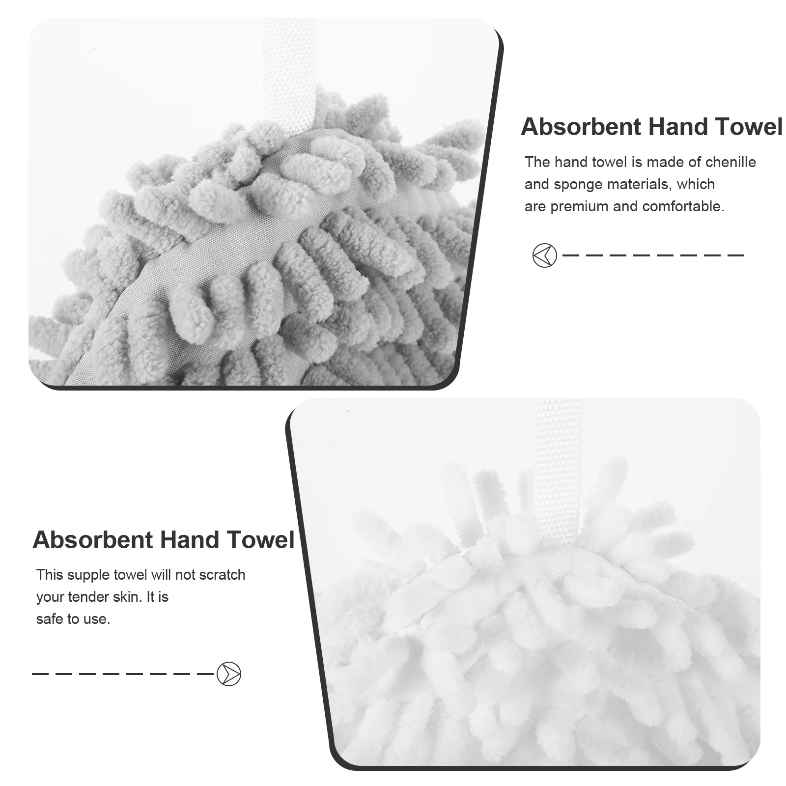 

2Pcs Chenille Hanging Hand Towels Quick Dry Soft Absorbent Wiping Bathroom Kitchen Multi-Use Balls with Lanyard