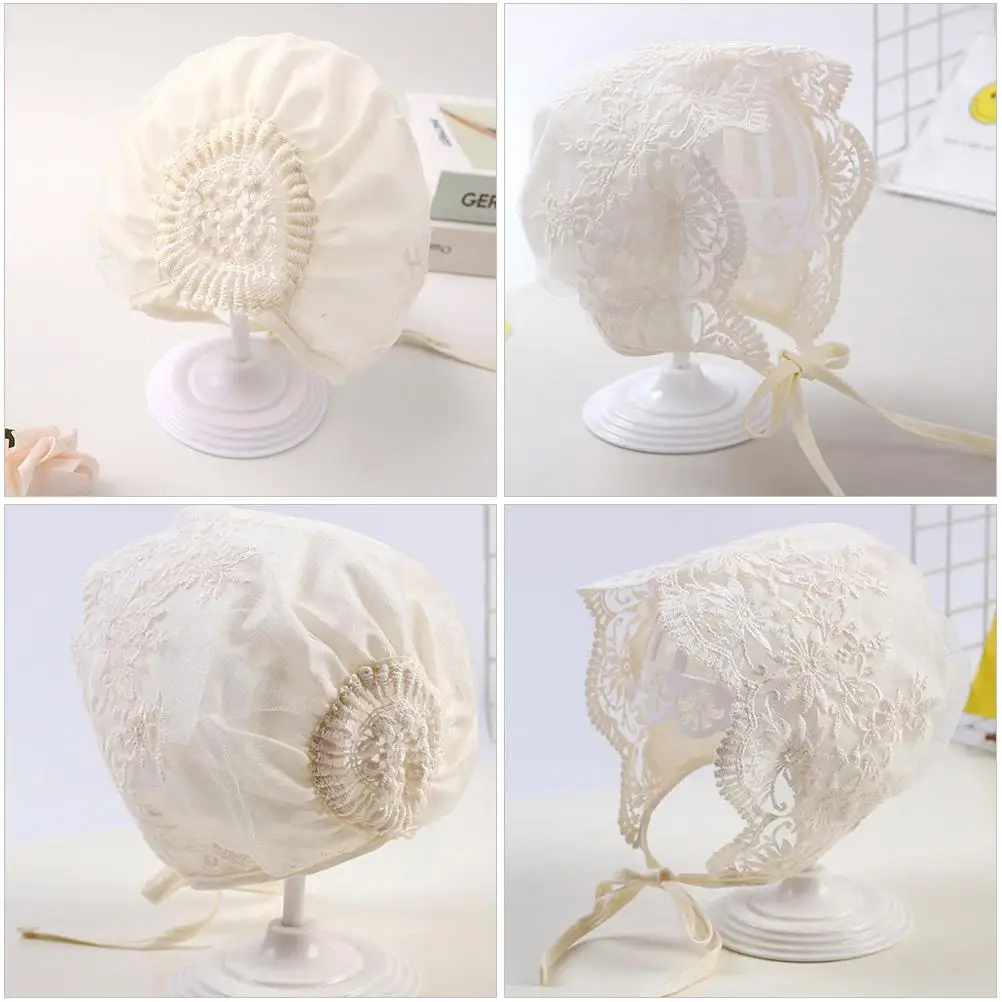 2 pçs bebê menina bonnet recém-nascido rendas chapéus 0 6 meses chapéus de sol presentes da criança bonés de dedicação bandana crianças cabelo seda macia respirável