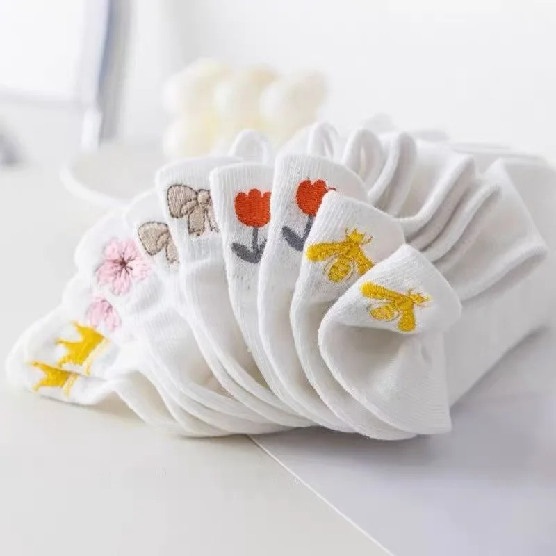 1/5 Paar atmungsaktive Damen-Freizeitsocken aus Mesh für Frühling und Sommer, niedliche, einfache, bequeme Kurzsocken mit flachem Bund