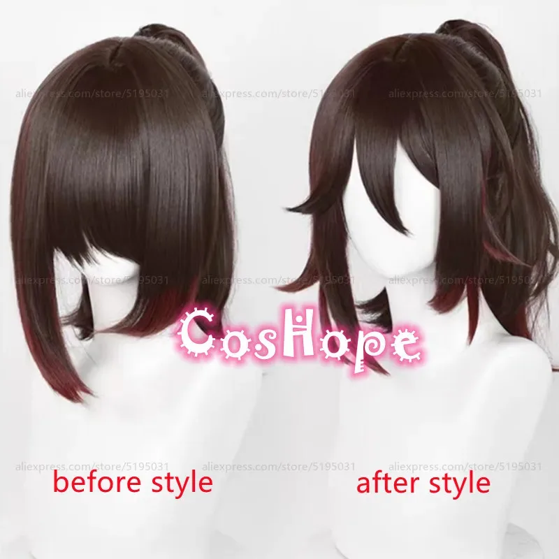 2025 12 Tingyun 38cm 포니테일 브라운 다크 레드 가발 코스프레 애니메이션 내열성 합성 가발