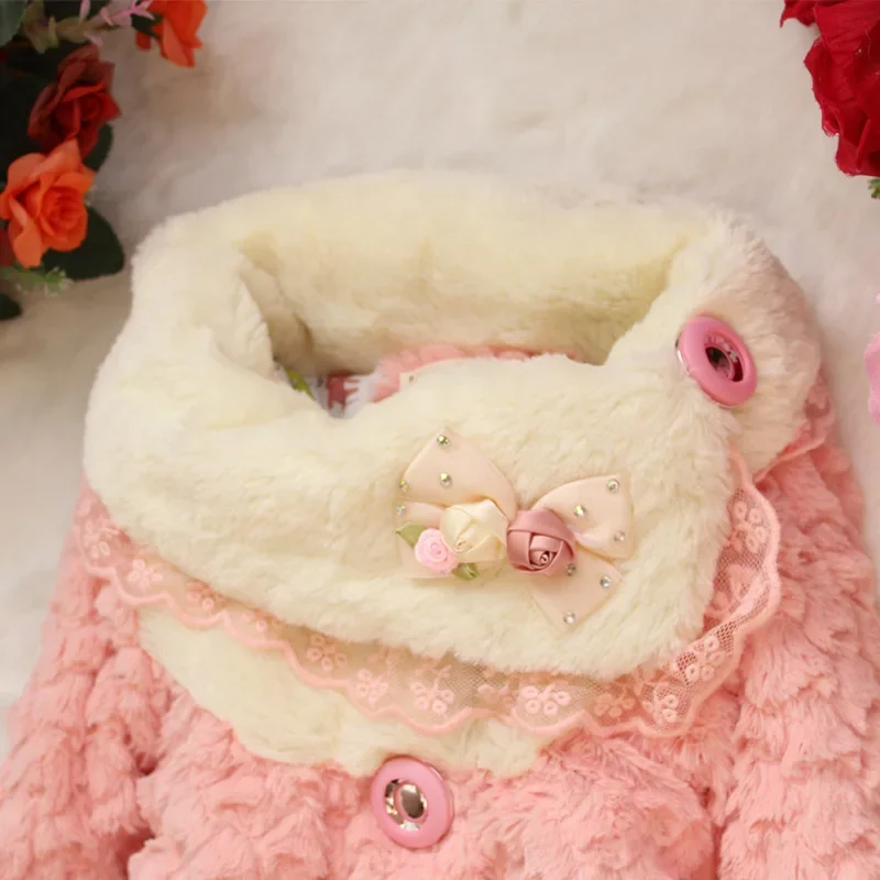 Girls Winter New Coat Warm Wool Sweater Scarf Collar Windproof Fashion Long Sleeved Children\'S Clothing Suitable For 0-3 Years