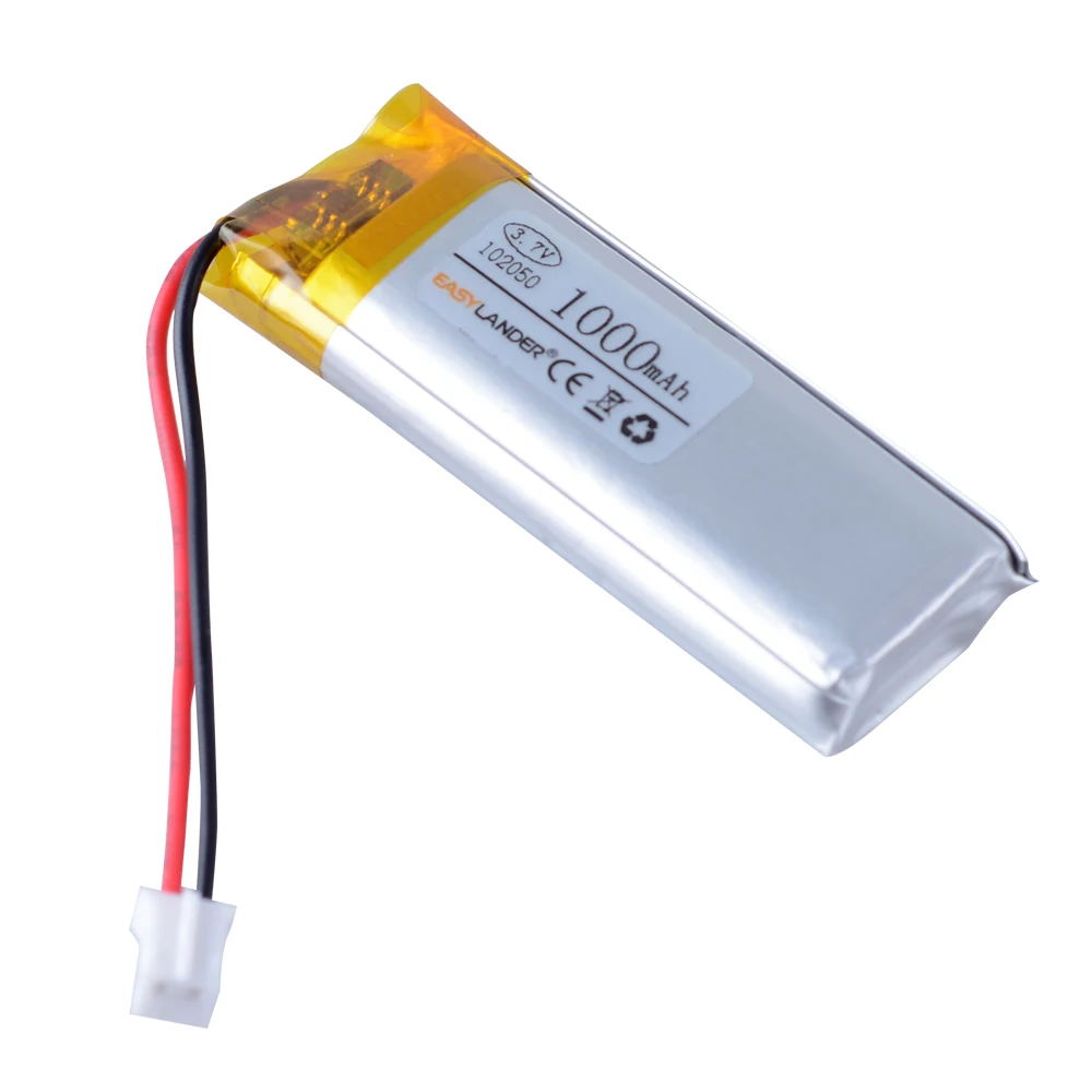 JST 2.0 2P 1000mAh 3.7V 102050   Batería recargable de polímero de iones de litio