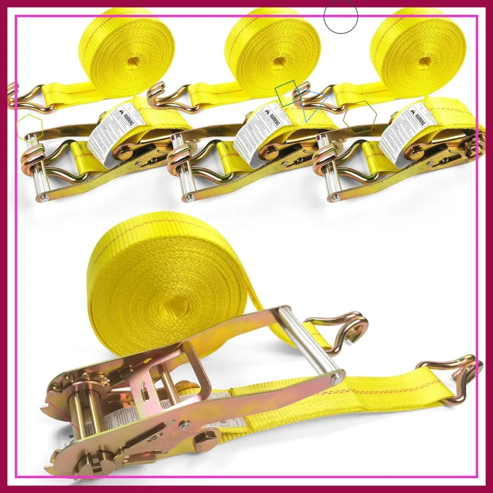 

4 Pack 2" x 27' Ratchet Straps with J-Hooks, 10000lbs Heavy Duty Tie Downs for Cargo Truck