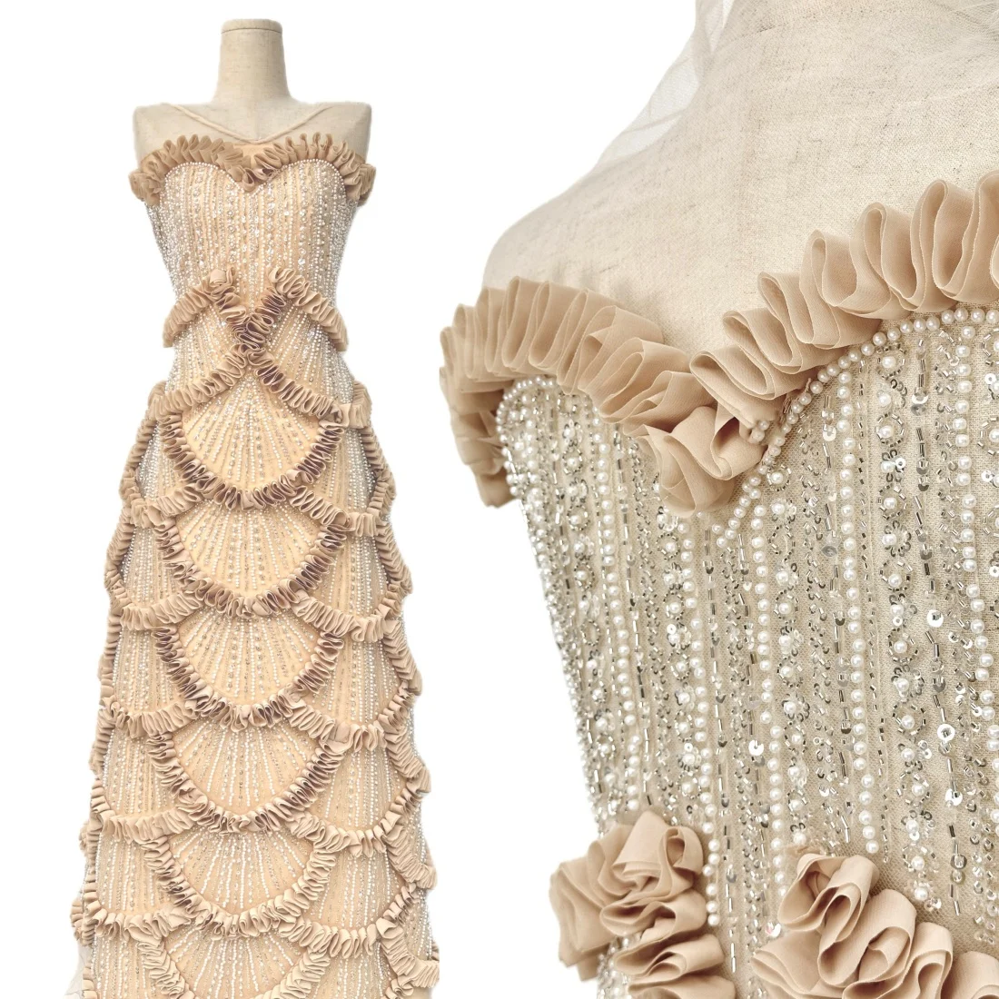 

High Quality Embroidered African Sequins Groom Lace Fabric French Tulle 3D Beads Lace Fabrics For Nigerian Wedding Dress