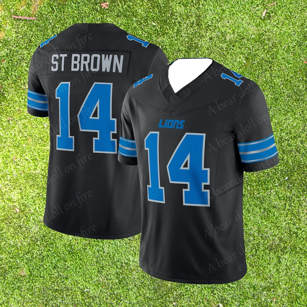 25 New Arriavl Summer Men T-Shirt Amon-Ra St. Brown Detroit Lions No.14 Quick Drying Women Men T-Shirt Adult Kid Jersey Kit Top