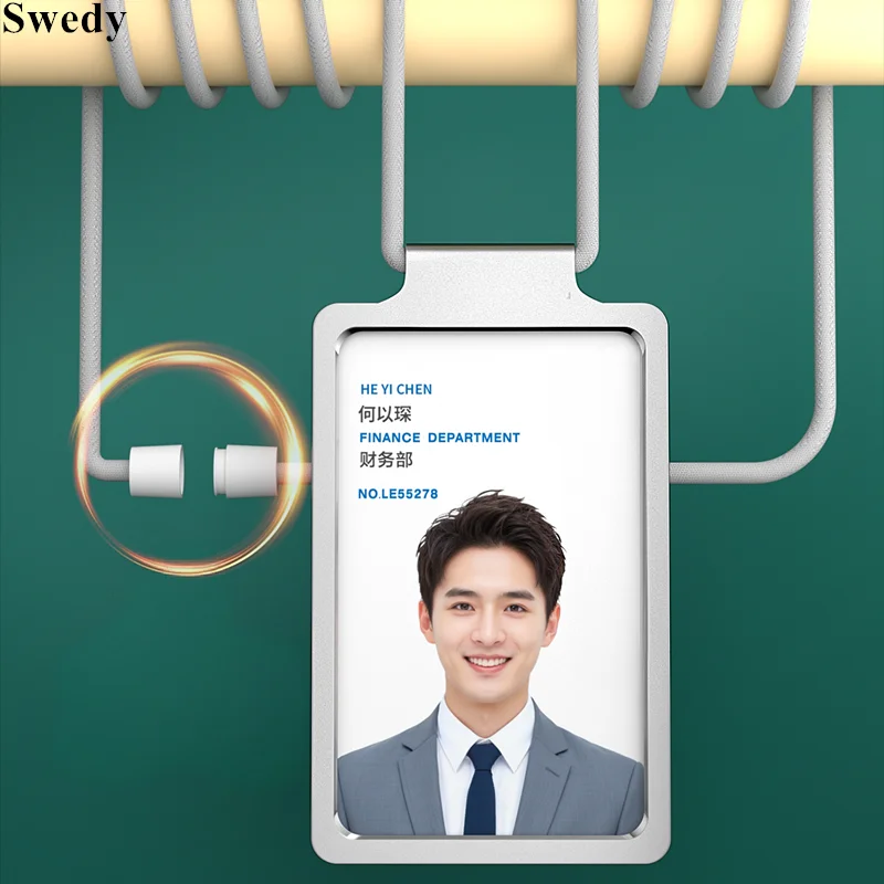 10 PCS Aluminum Alloy Work Name Card Holders Business Work Card ID Badge With Lanyard Holder Metal ID Business Case