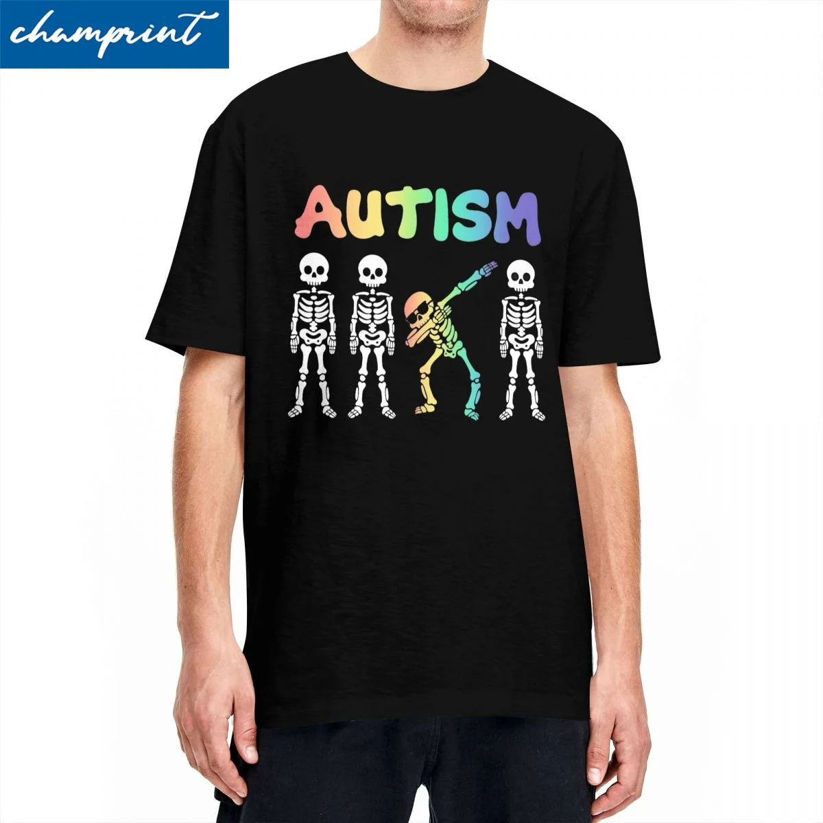 Epic Autism Skeleton Tshirt For Men Women Cotton Tops Printed Round Neck Short Sleeve