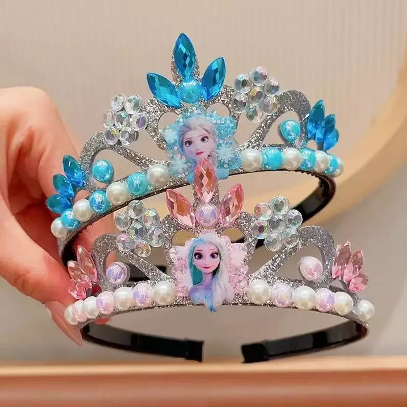 

Синяя сверкающая корона с жемчугом из мультфильма «Холодное сердце» Диснея, повязка на голову, аксессуар для волос на день рождения, праздничный подарок
