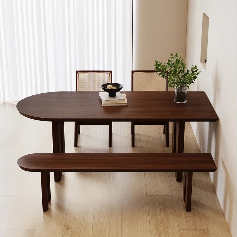 طاولة طعام على شكل جزيرة من الخشب الصلب في العصور الوسطى مقابل الحائط، طاولة شقة صغيرة منزلية وكرسي، مجموعة مستطيلة #2