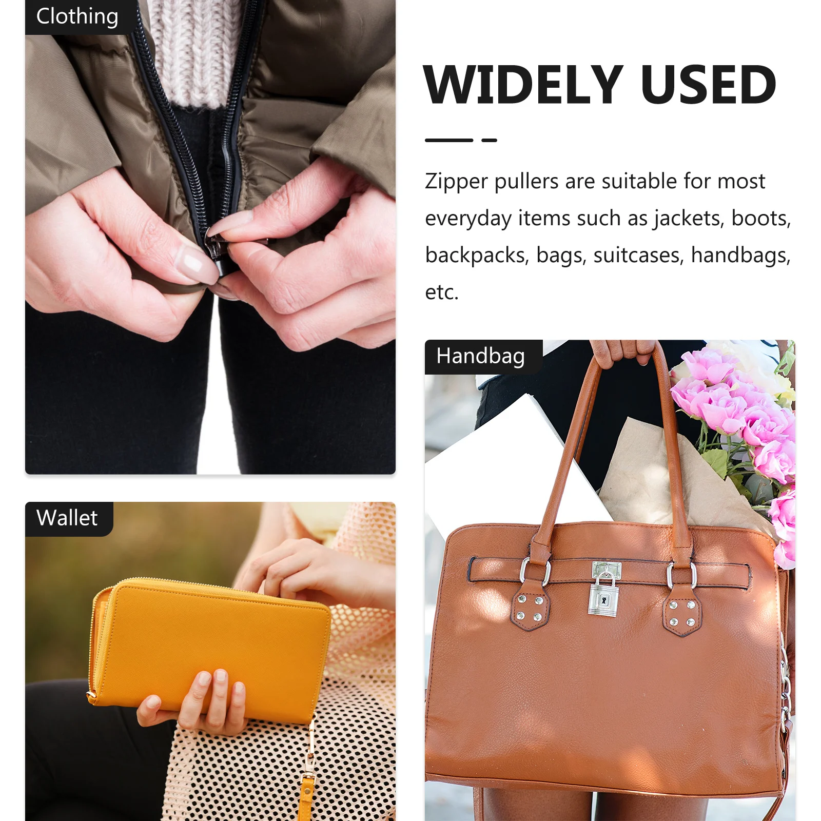 

16Pcs Metal Zipper Pull Replacement Detachable Head for Luggage Bags Wallets Easy Install Durable Smooth Surface