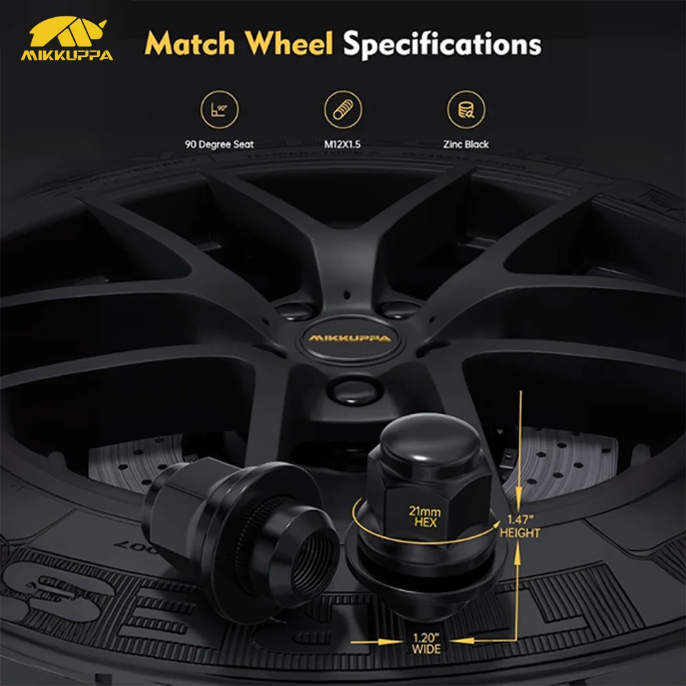 MIKKUPPA M12x1.5 러그 너트 - 20개 원피스 블랙 OEM 스타일 매그 시트 러그 너트 - 토요타 아발론 캠리 코롤라 하이용 교체품