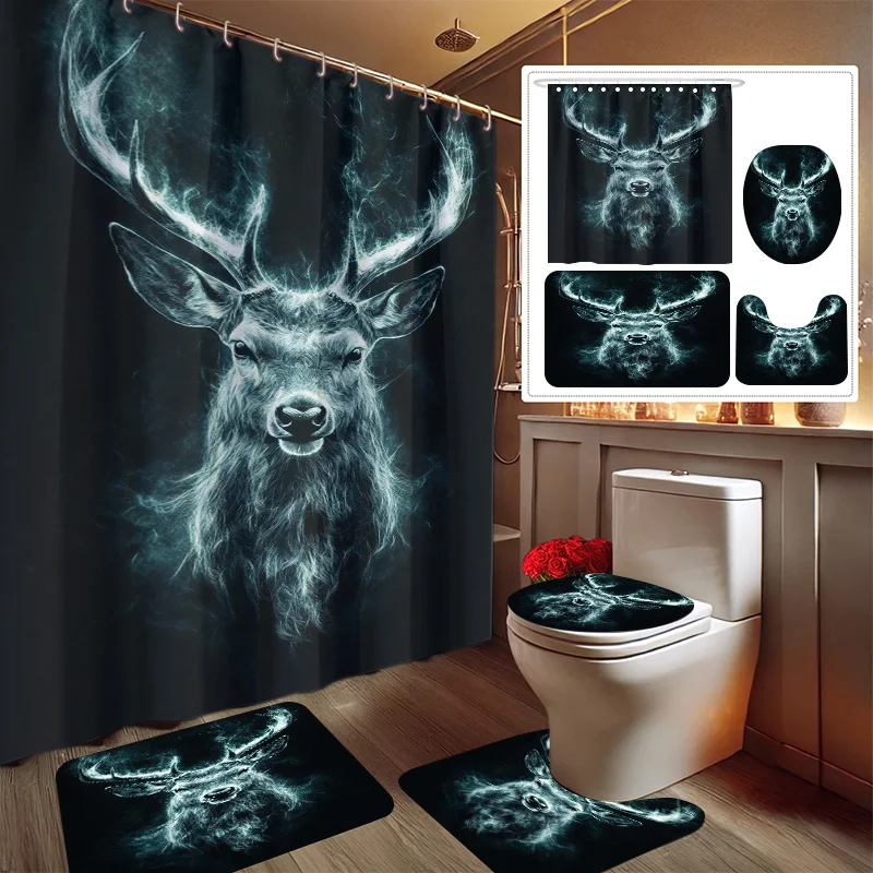 

Набор занавесок для душа с изображением ночного очарования и теней оленя, комплект для декора ванной комнаты включает в себя высококачественный вкладыш с принтом и нескользящим ковриком