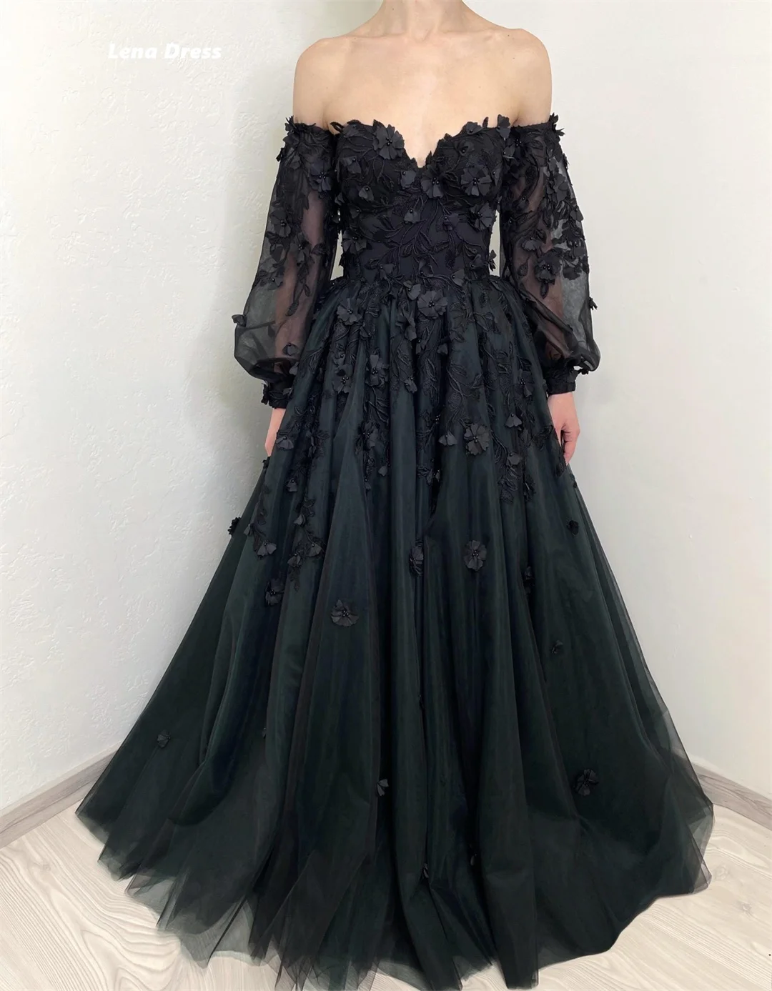 Lena Elegant Party Dresses Woman Off the Shoulders Wedding Party Dress Floral Lace Gauze Women Evening Dress Line A Custom Made