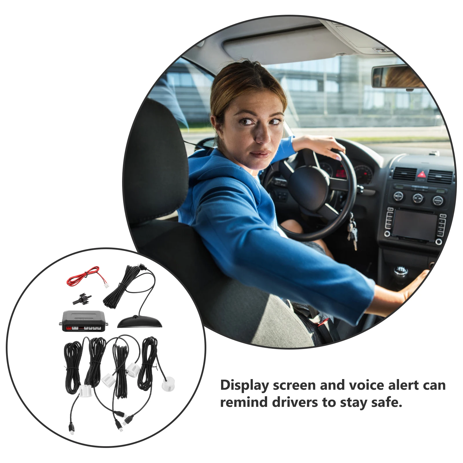 

Wireless Reversing Radar 4 Probe LED Voice LCD Display White Car Parking Assist System Backup Vehicle Safety