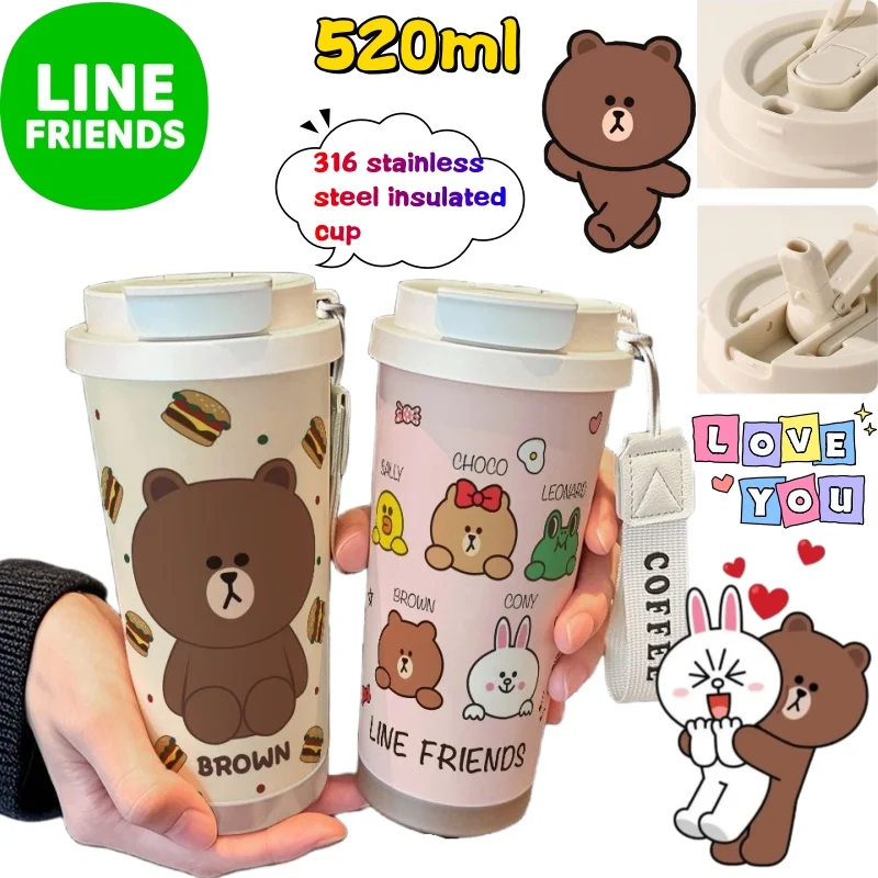 

New Line friends Brown Cony Sally mug High Color Value Cartoon Digital Printing Student Large Capacity Portable Double Drink Cup