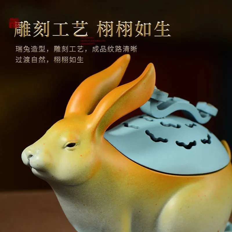 Auspicious and lucky jade rabbit copper incense burner, a decorative piece for home use