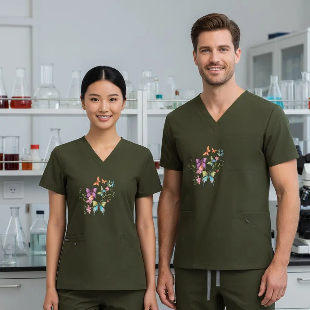 

Custom DIY Exclusive Print New Color Women's Short-Sleeve Scrubs Set Skin Mgmt Nurse Surgeon Isolation Gown Medical Workwear