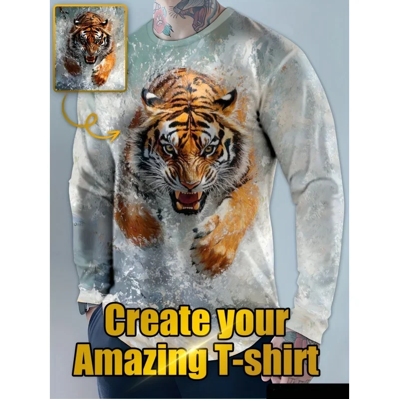 

3D Printed DIY Customized T Shirt For Men Photo Logo Pattern Tee Autumn Casual Long Sleeves Street O-Neck Tops Loose T-Shirt