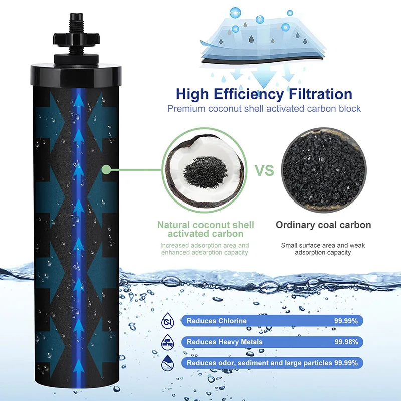 Gravity Water Filter Replacement for Berkey NSF/ANSI 42 Certified 2Pcs Black Filters and 2Pcs Fluoride Filters PF2 for Travel