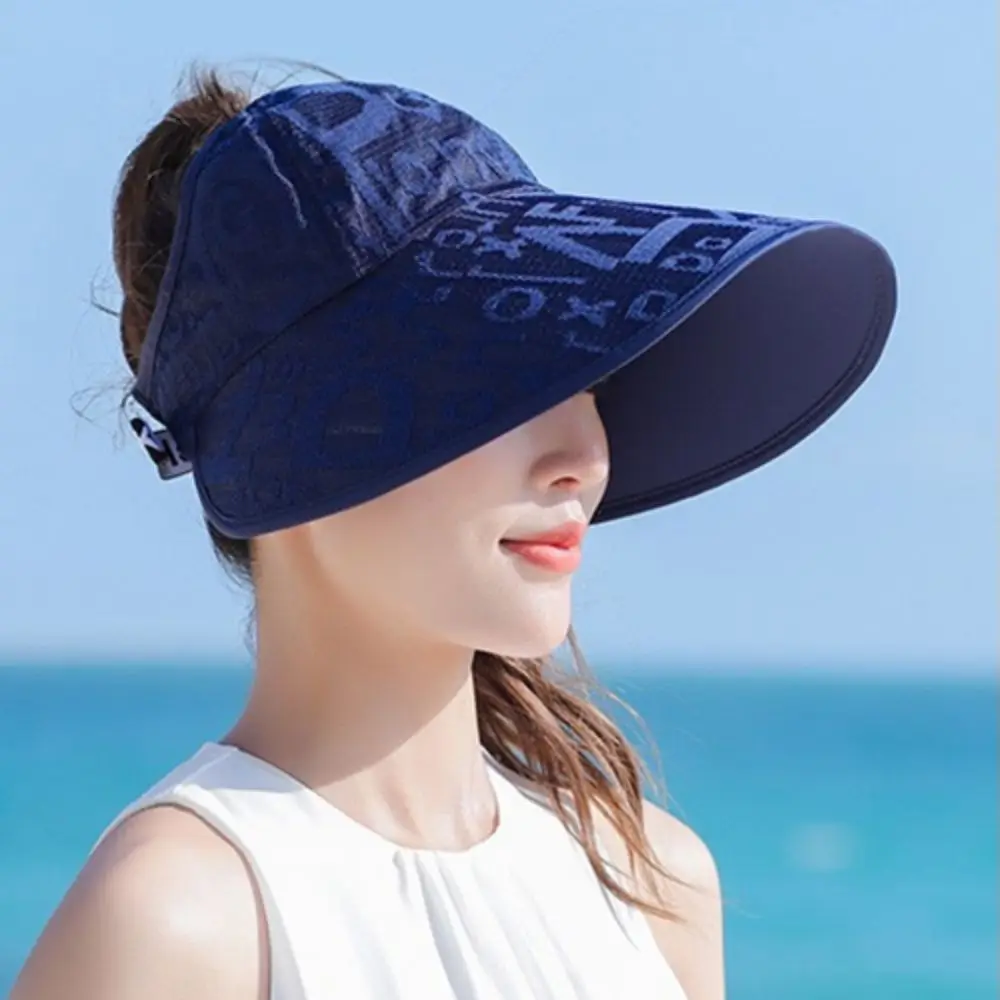 Stylish Letter Large Brim Sun Hat UV Protection Removable UV Protection Hat Breathable Stripes Summer Panama Hat Men