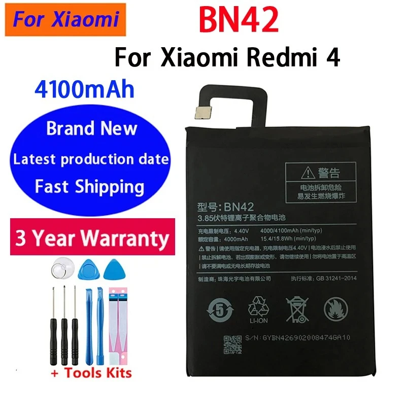 High Quality  NEW 4100mAh BN42 Battery For Xiaomi Redmi 4 Hongmi 4 Redmi4 Mobile Phone Battery Bateria Batteries+ Tools