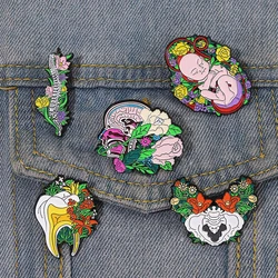 Liver Kidney Pelvis Brain Lung Pines Lapel Badge Jewelry Gift for Friends Floral Organs Enamel Brooch Fetus Uterus Tooth Rib