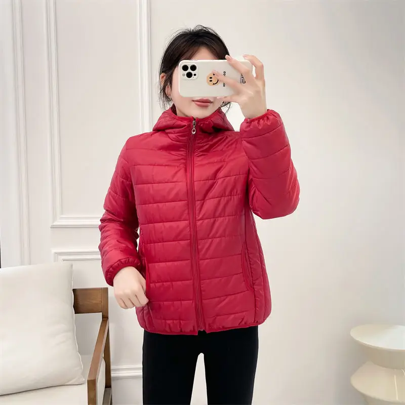 Minimalistyczne, lekkie damskie kurtki puchowe z bawełny, nowe zimowe parki w stylu koreańskim z kapturem, pikowane, damskie wiatrówki, odzież wierzchnia 2025