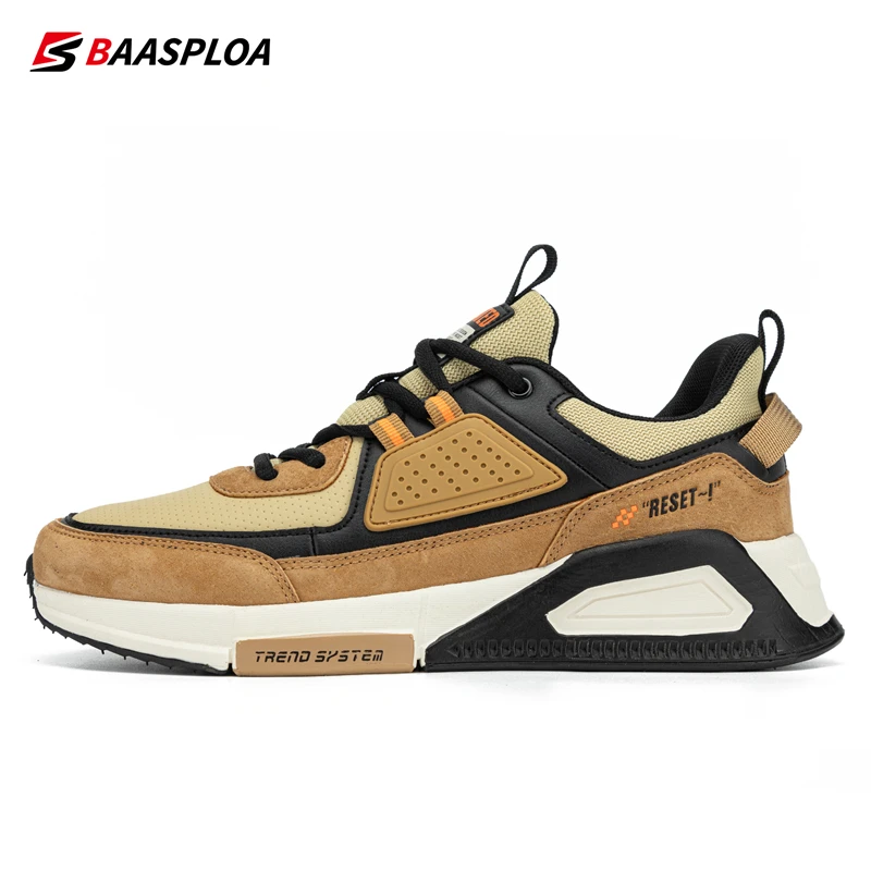 Baasploa Men Casual Sneakers Leather Walking Shoes for Men New Fashion Sport Shoes Male Non-slip Outdoor Lace-up