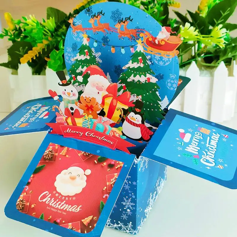 Christmas Pop up Card 3D Box Santa Claus Holiday Pop Up Cards Holiday 3D Santa Postcards Funny Blessing Card for Families