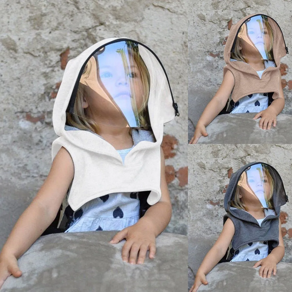 Detachable Hood Mask Kids Protective Cover Outdoor Bunny Ear Cape Toddler Sun Shield Sleeveless Fashion Clothing Detachable T1