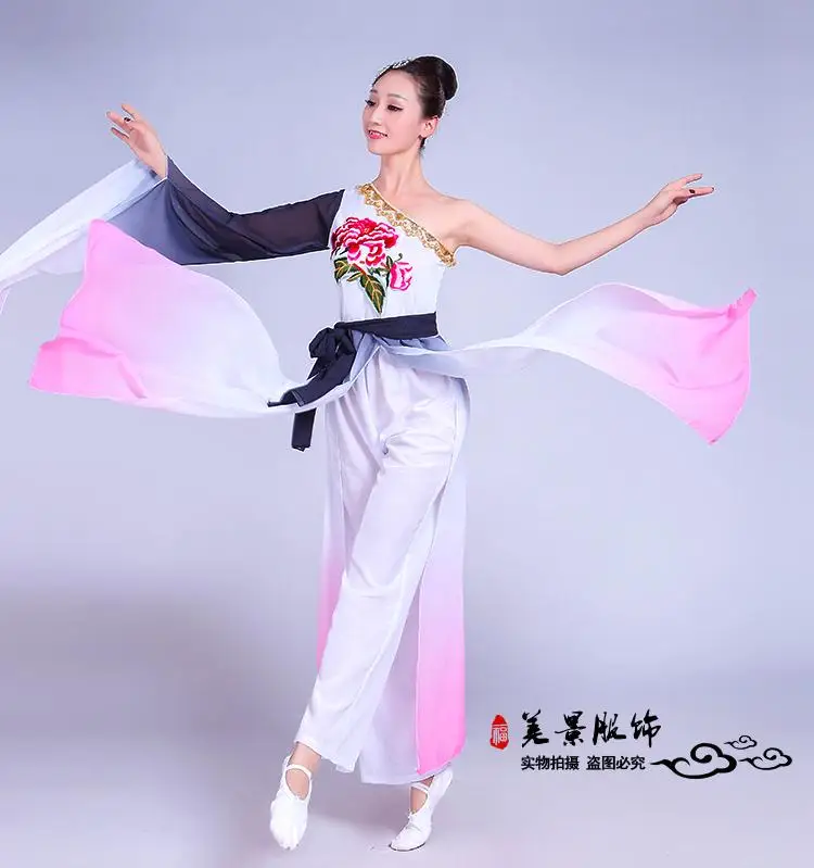 Klassisches Tanz kostüm weibliches Yangko-Tanz Single Shoulder Sleeve Dance Kostüm im chinesischen Stil National kostüm