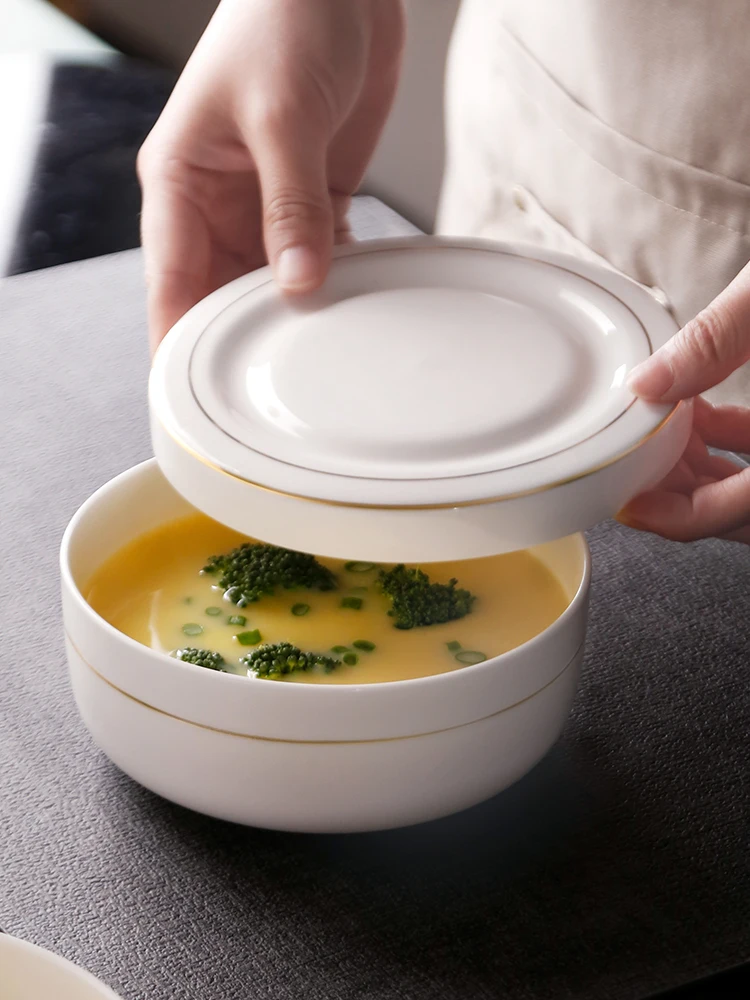 Water-proof stew bowl steamed egg with cover plate fresh-keeping Phnom Penh ceramic lunch box microwave oven bone