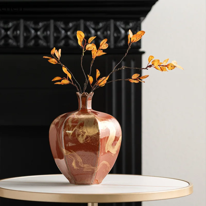 CZ Kiln Change Snow Red Jihong Glaze Ceramic Vase Flower Arranger Vintage Living Room Soft Decoration Ornament
