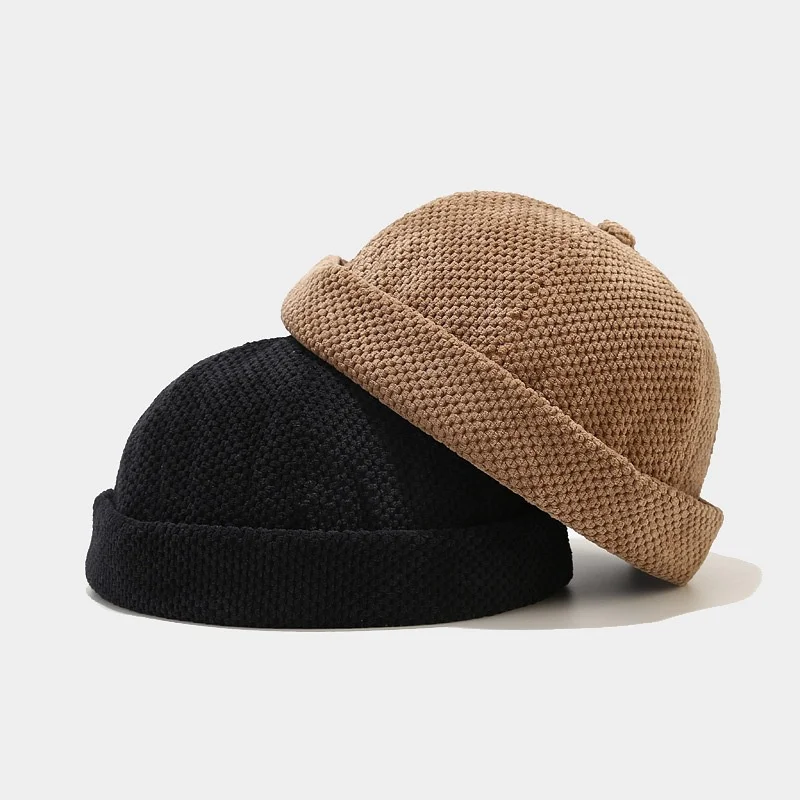 

Men Women Retro Dome Melon Brimless Beanie Cap Unisex Novelty Skullcap Sailor Trendy Color Elastic Panels Docker Cotton Hat