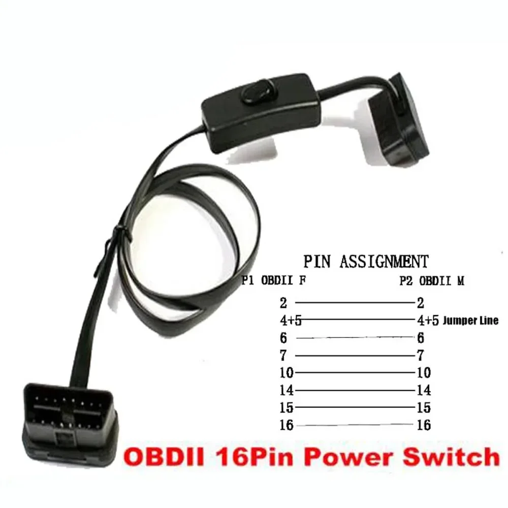 OBD OBD2 16Pin Female Extension Open Cable with Switch Diagnostic Interface Connector 1 In 3 Y Splitter Converter Male Adapter