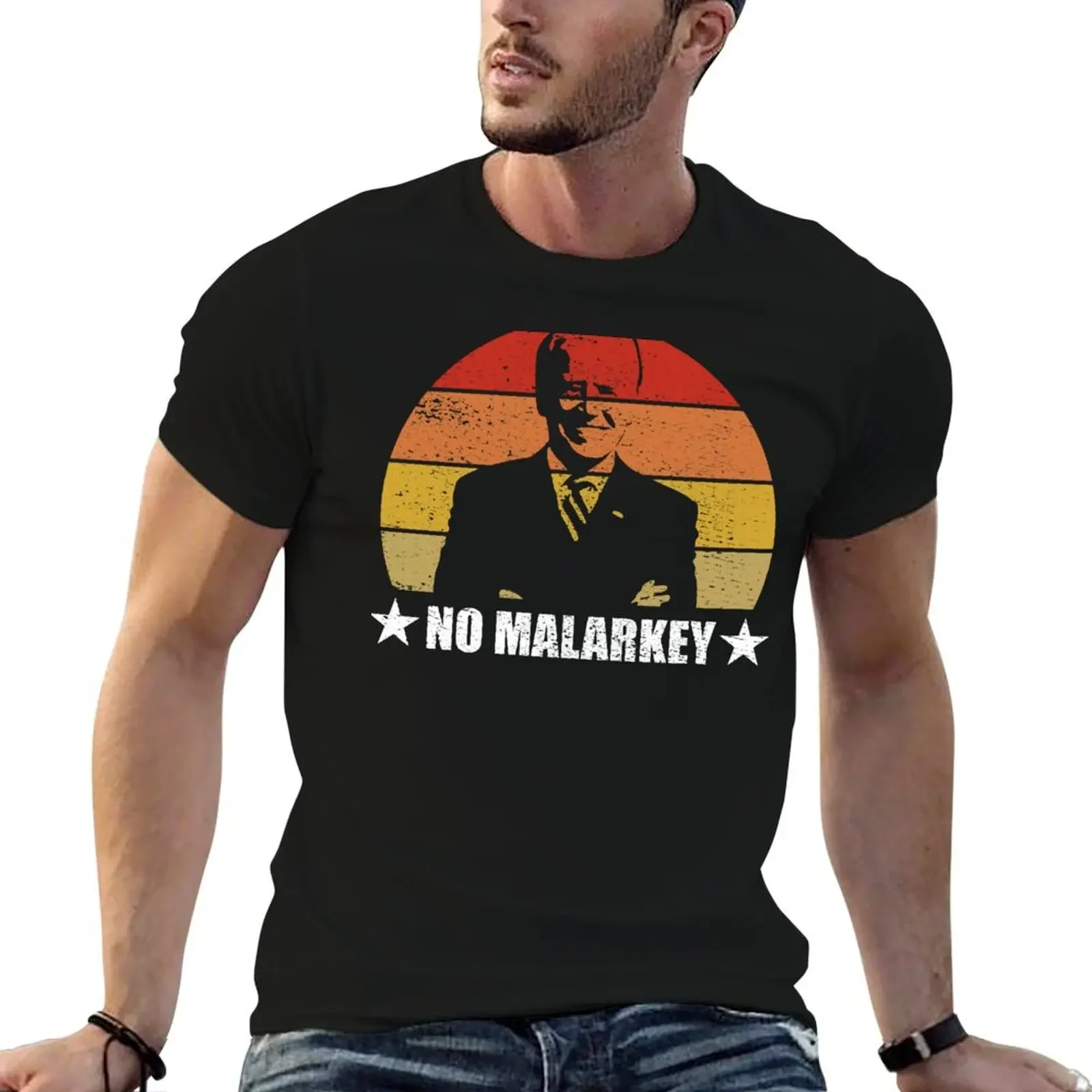 

No Malarkey Retro Sunset Distressed - Joe Biden T-Shirt man t shirt summer tops Aesthetic clothing sweat t shirt men