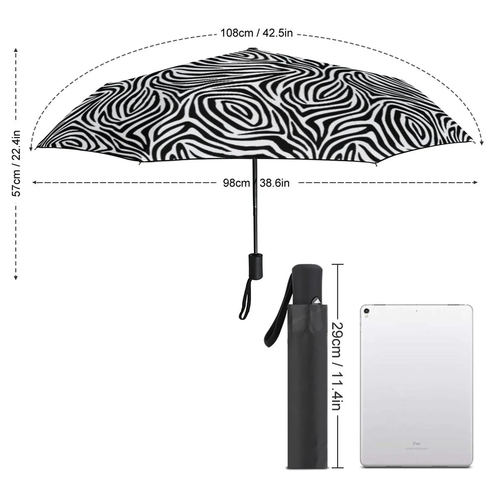 Zebra Stripes Umbrella Blank And White Windshield Outside Umbrella Stylish Automatic Art Portable Umbrella