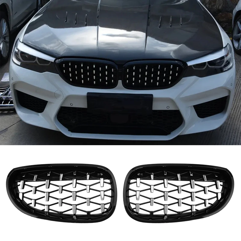 New Black Frame Silver Point Grille For BMW E60 E61 Car Front Bumper Grilles Kidney Racing Grill 550i 535i 2004-2009 Accessories