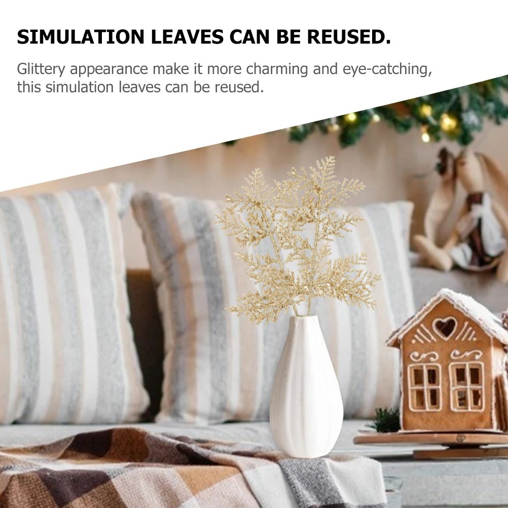 

6pcs Artificial Christmas Leaves Picks Glitter Fake Pine Branches Xmas Decor Diy Wreath Wedding Party Table Centerpiece Home