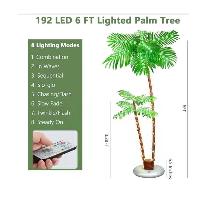 Solar Artificial Palm Tree，8 Lighting Modes & Timer，High-Quality Materials，Easy to Assemble，Indoor&Outdoor Application