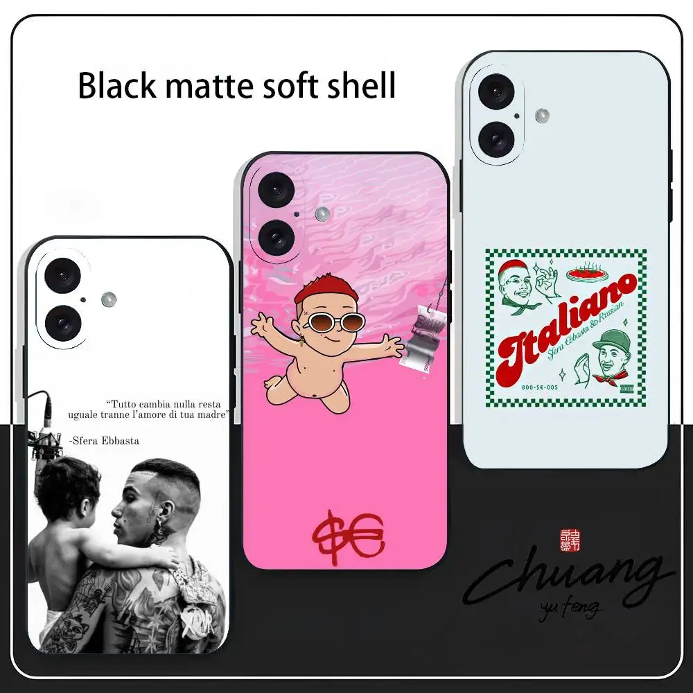 

Singer S-Sfera Ebbasta Album Cover Phone Case Fashion Black Frosted TPU Phone Case for iPhone 11-16. UV Spray Painted Design, An