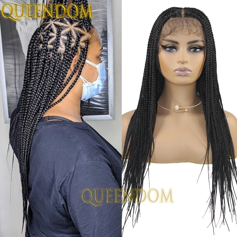 26 Inch Synthetic Cornrow Plaits Braids Wig Full Lace Triangle Shape Braided Wigs For Black Women Knotless Crochet Box Braid Wig