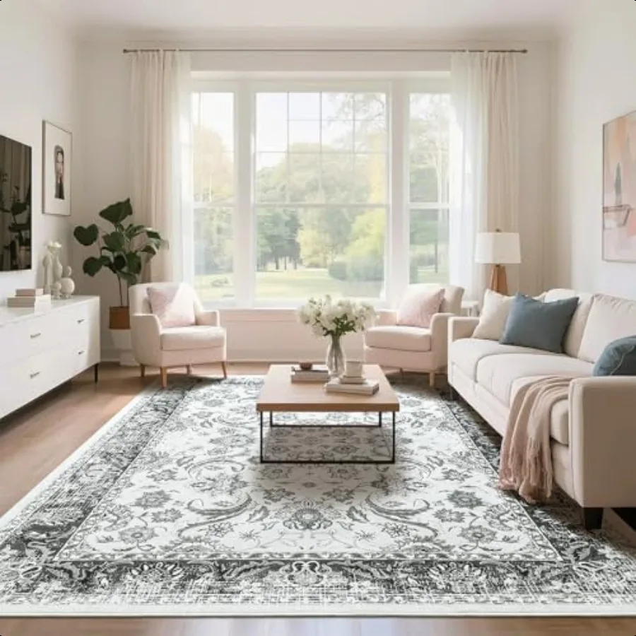 

Area Rugs for Living Room 4x6 Washable Rugs for Bedroom NonSlip Floral Carpet for Entryway Office Dorm Kitchen Dining Room Grey