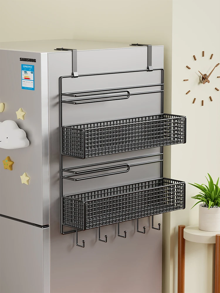 

Multi-Layer Kitchen Storage Rack Refrigerator Side Hanging Shelf Modern Simple Design Iron Material No-Drilling Installation
