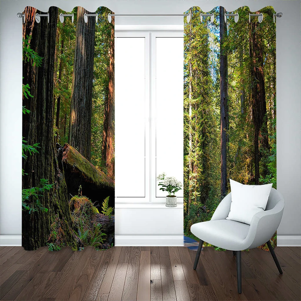 

Forest 3D Print Bedroom Living Room Curtain Forest Biparting Open Blackout Cloth Curtain High Shading(70%-90%) Window Curtain