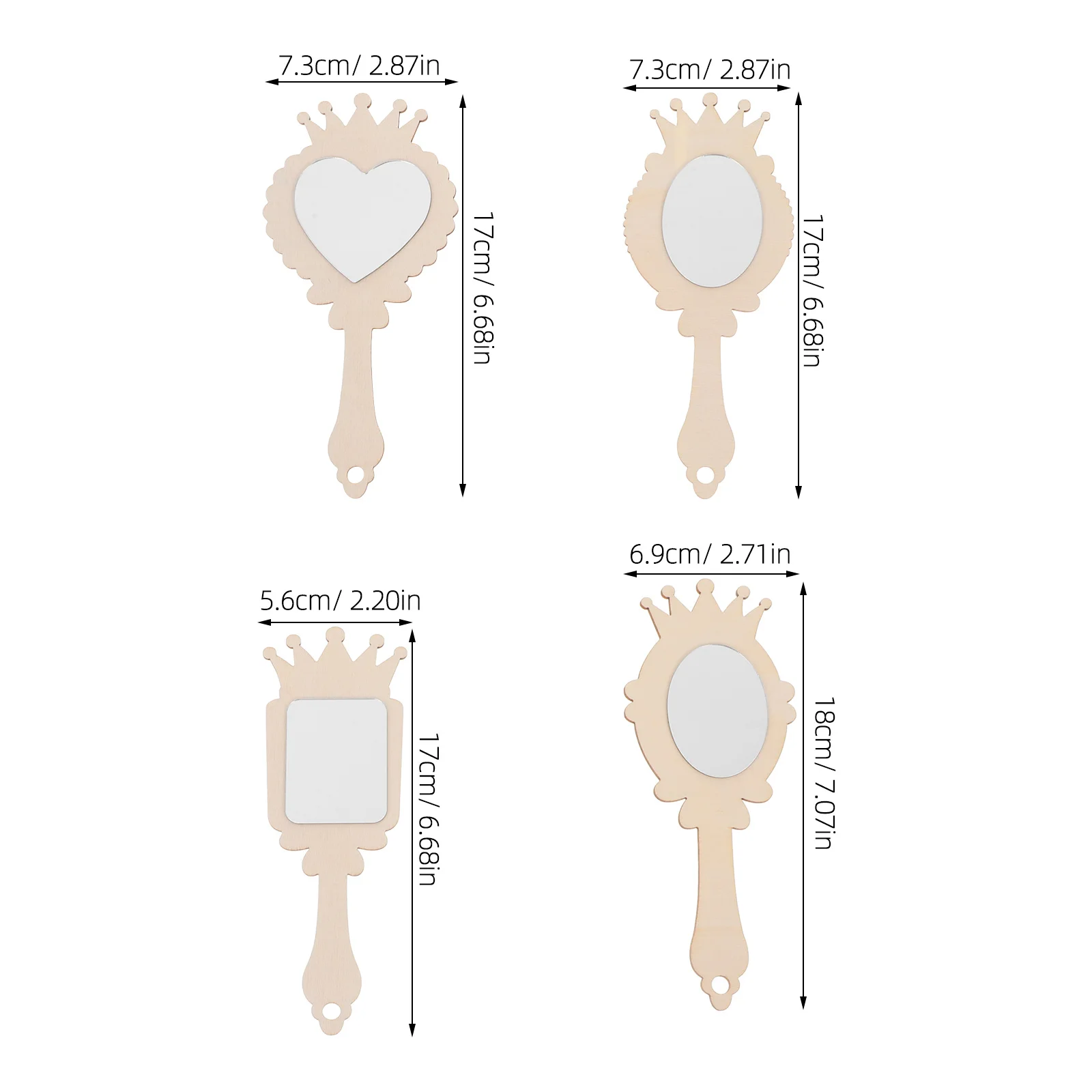 12 sztuk dziecięcych dekoracyjnych lusterek, surowe drewniane lusterek do samodzielnego wykonania, do malowania, puste, akcesoria dla księżniczek, łatwe w użyciu.
