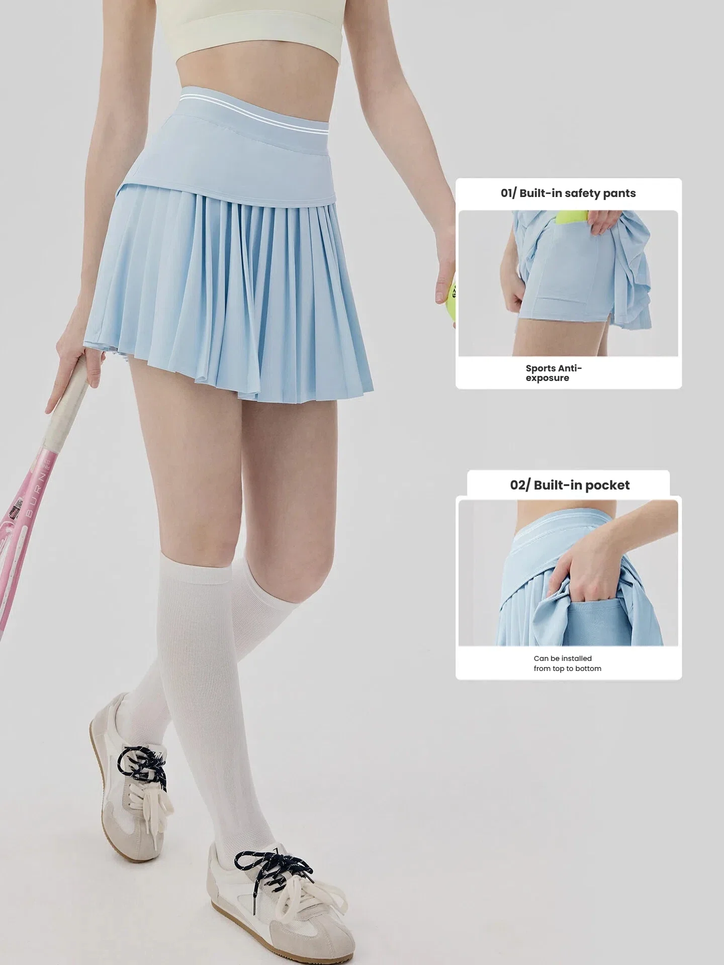 Cooling Sports Skirt Women's Two-piece Look Yoga Skirt with Pockets, Anti-exposure Elastic Waist Tennis Skirt for Outdoor Fitnes